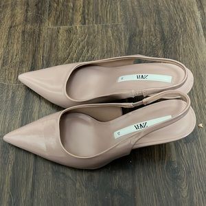 Zara Patent Slingback Heels - Pink